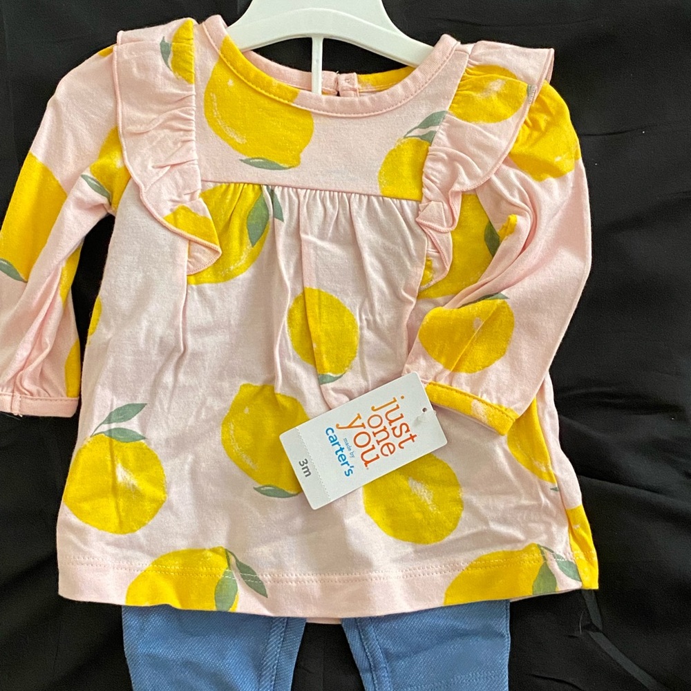 NWT 3M INFANT GIRLS LEMON 🍋 TOP AND MATCHING JEAN LEGGINGS 🍋